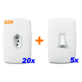 Kit 20 Tomadas 10a + 5 Interruptores Simples - Mônaco Dicompel